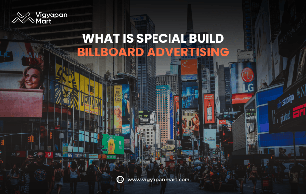A busy cityscape with numerous billboards and digital ads, featuring the text “WHAT IS SPECIAL BUILD BILLBOARD ADVERTISING” at the center.